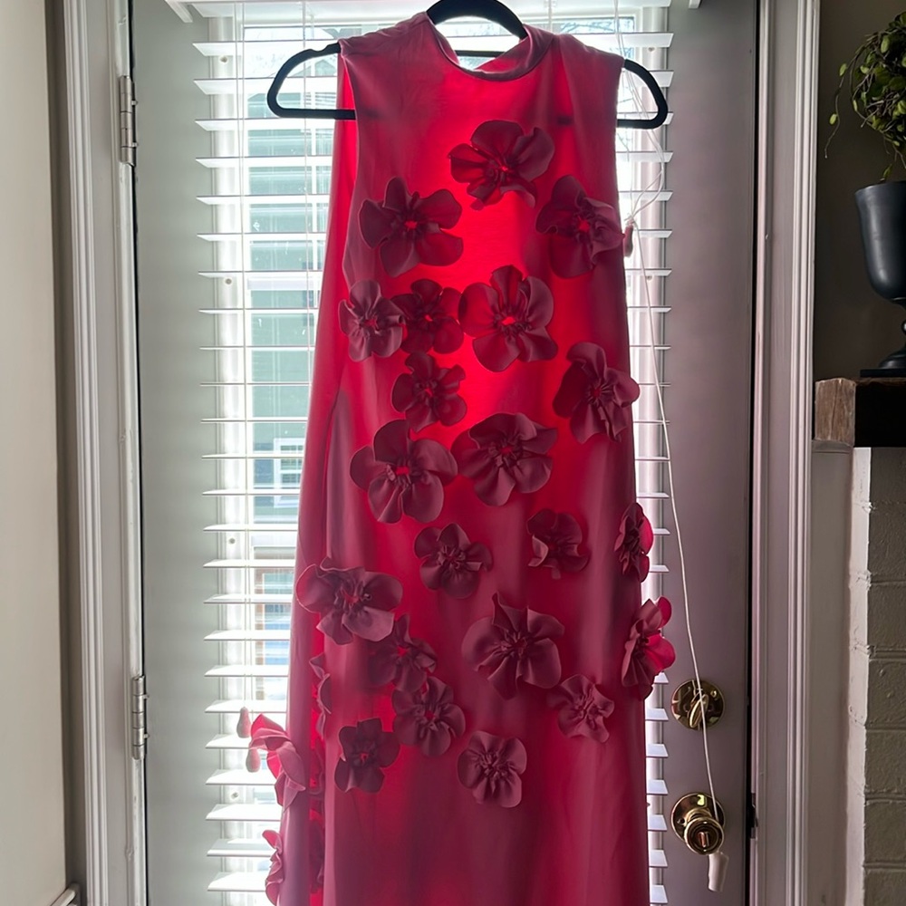 Women’s Hot Pink Sleeveless Dress with embellished delicate flowers